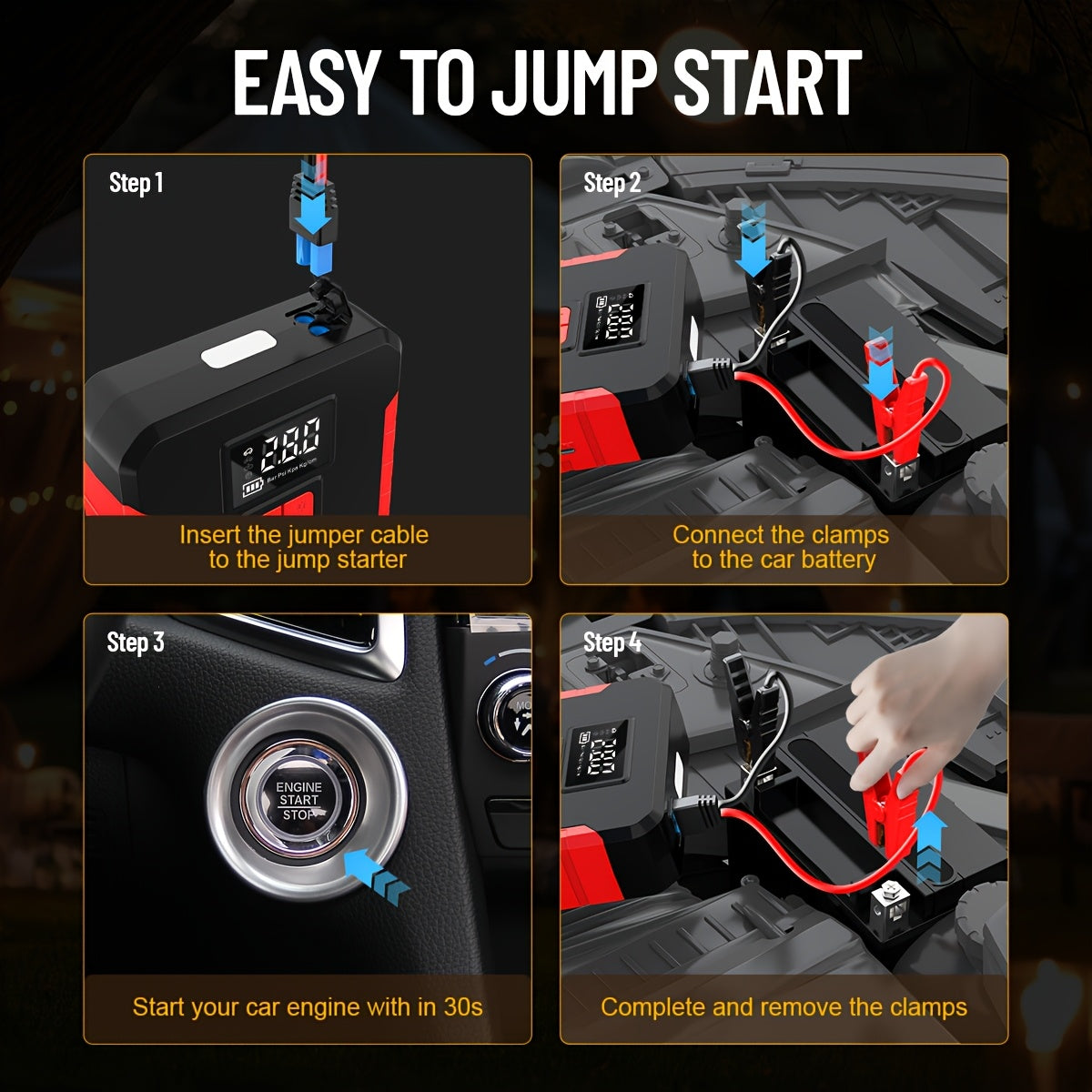 SHARMEAL 4500A/5000A Car Jump Starter Power Portable Car Jump Starter With Air Compressor (2.11-Gal Gas, 1.72-Gal Diesel), 150PSI Tire Inflator, 12V Battery Booster With LED Light. Car Start, Power Charing