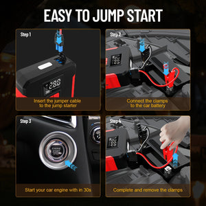 SHARMEAL 4500A/5000A Car Jump Starter Power Portable Car Jump Starter With Air Compressor (2.11-Gal Gas, 1.72-Gal Diesel), 150PSI Tire Inflator, 12V Battery Booster With LED Light. Car Start, Power Charing