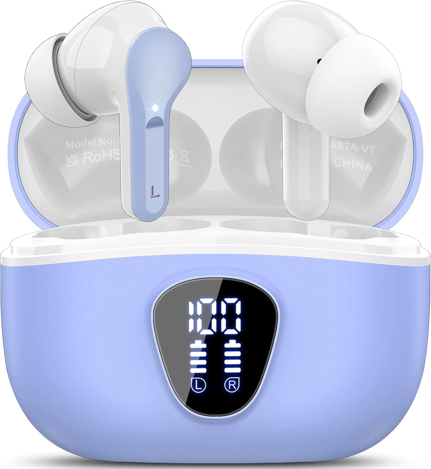 Wireless Earbuds, Bluetooth 5.4 Headphones HiFi Stereo, Bluetooth Earbuds with ENC Noise Cancelling Mic, IP7 Waterproof in Ear Earphones, 48H, LED Display Ear buds for Pad Workout Sports, Black
