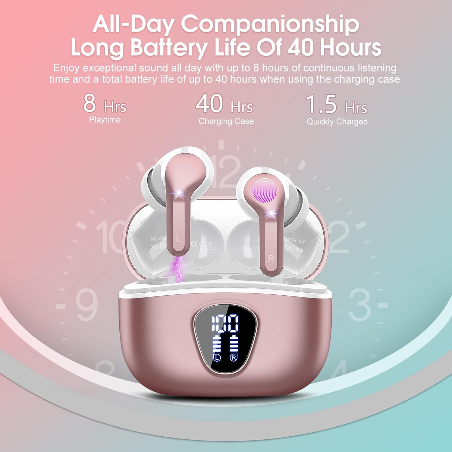 Wireless Earbuds, Bluetooth 5.4 Headphones HiFi Stereo, Bluetooth Earbuds with ENC Noise Cancelling Mic, IP7 Waterproof in Ear Earphones, 48H, LED Display Ear buds for Pad Workout Sports, Black