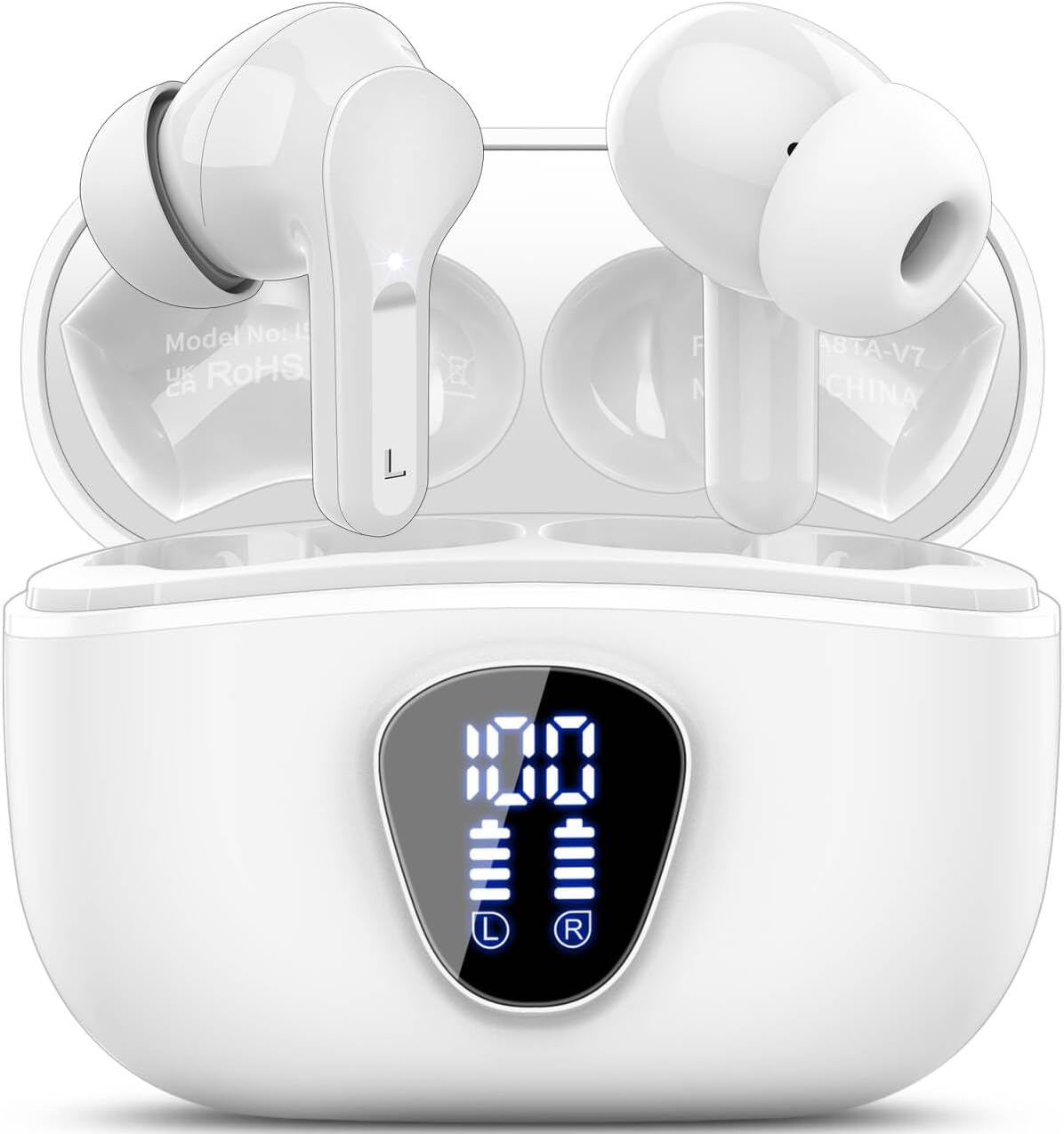 Wireless Earbuds, Bluetooth 5.4 Headphones HiFi Stereo, Bluetooth Earbuds with ENC Noise Cancelling Mic, IP7 Waterproof in Ear Earphones, 48H, LED Display Ear buds for Pad Workout Sports, Black