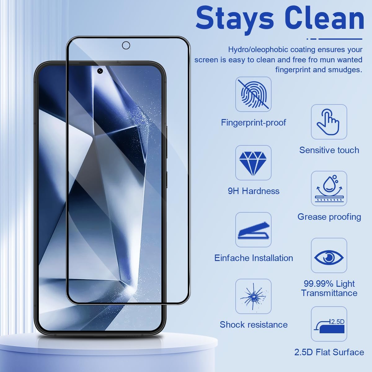[3 Pack] Screen Protector For Galaxy S24/S25(6.2 Inch) [Tempered Glass] [Japan Glass with 9H Hardness] Fingerprint Unlock with Installation Frame HD Clear Screen Protector