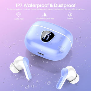 Wireless Earbuds, Bluetooth 5.4 Headphones HiFi Stereo, Bluetooth Earbuds with ENC Noise Cancelling Mic, IP7 Waterproof in Ear Earphones, 48H, LED Display Ear buds for Pad Workout Sports, Black