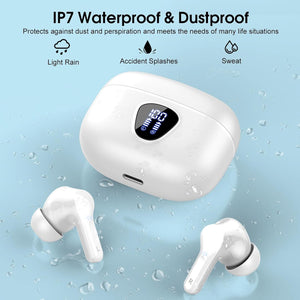 Wireless Earbuds, Bluetooth 5.4 Headphones HiFi Stereo, Bluetooth Earbuds with ENC Noise Cancelling Mic, IP7 Waterproof in Ear Earphones, 48H, LED Display Ear buds for Pad Workout Sports, Black