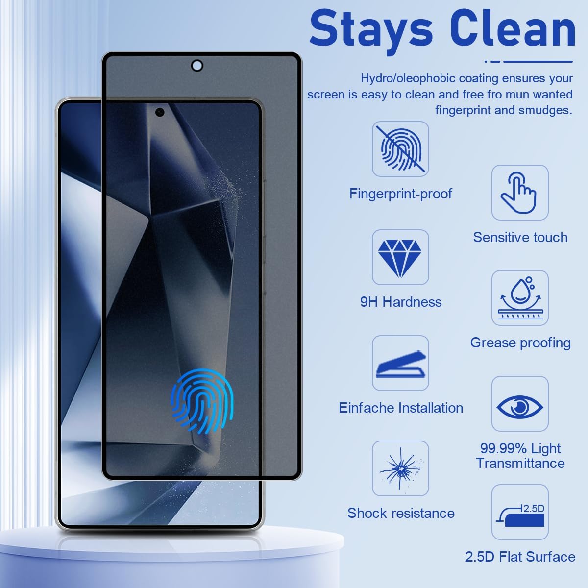 [3 Pack] Screen Protector For Galaxy S24/S25(6.2 Inch) [Tempered Glass] [Japan Glass with 9H Hardness] Fingerprint Unlock with Installation Frame HD Clear Screen Protector
