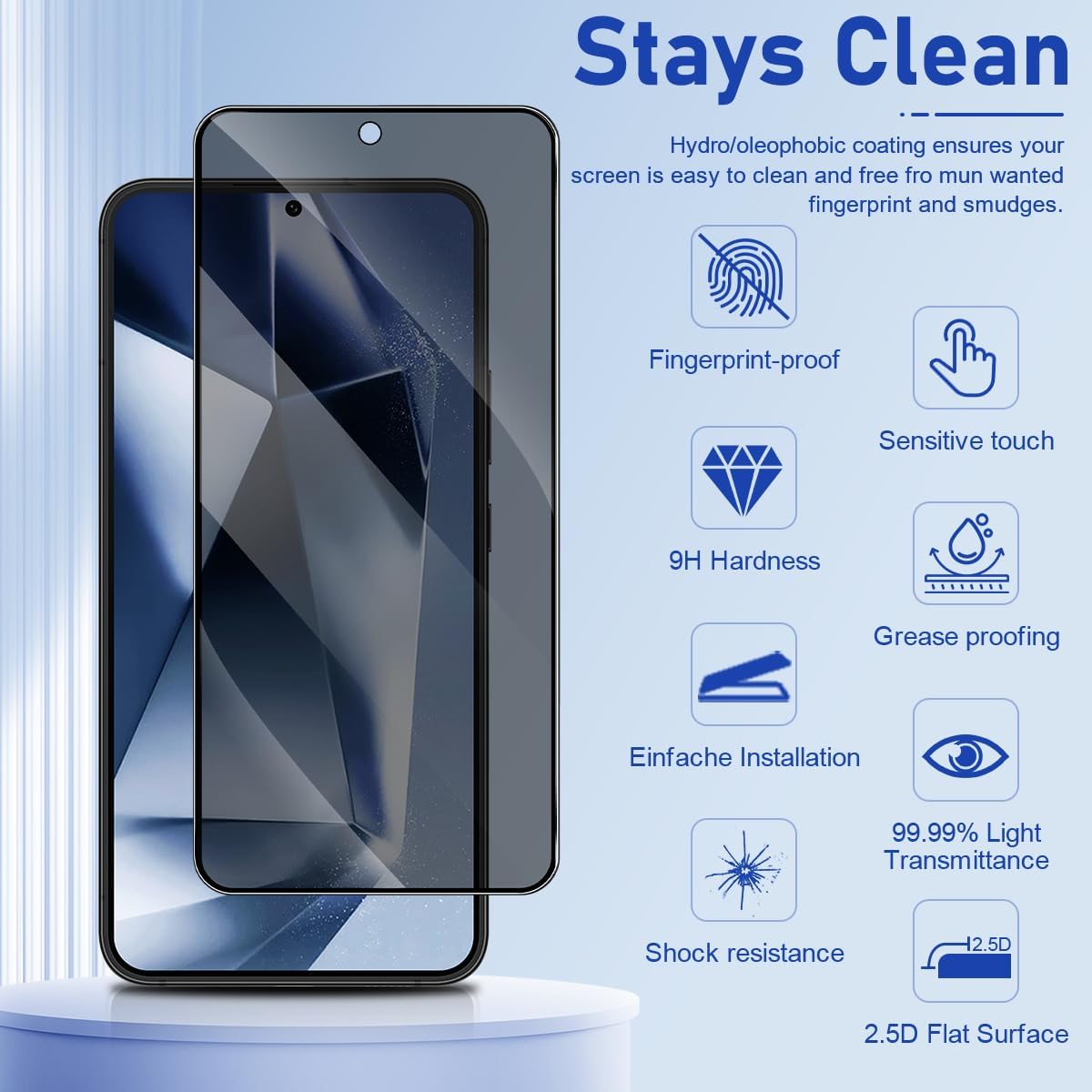 [3 Pack] Screen Protector For Galaxy S24/S25(6.2 Inch) [Tempered Glass] [Japan Glass with 9H Hardness] Fingerprint Unlock with Installation Frame HD Clear Screen Protector