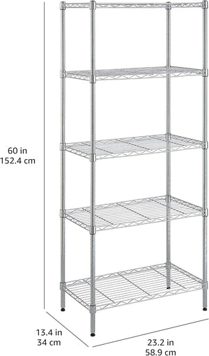 Amazon Basics 5-Shelf Adjustable, Storage Shelving Unit, (200 Pound Loading Capacity per Shelf), Steel Organizer Wire Rack, 23.2 x 13.4 x 60 inches (LxWxH), Chrome