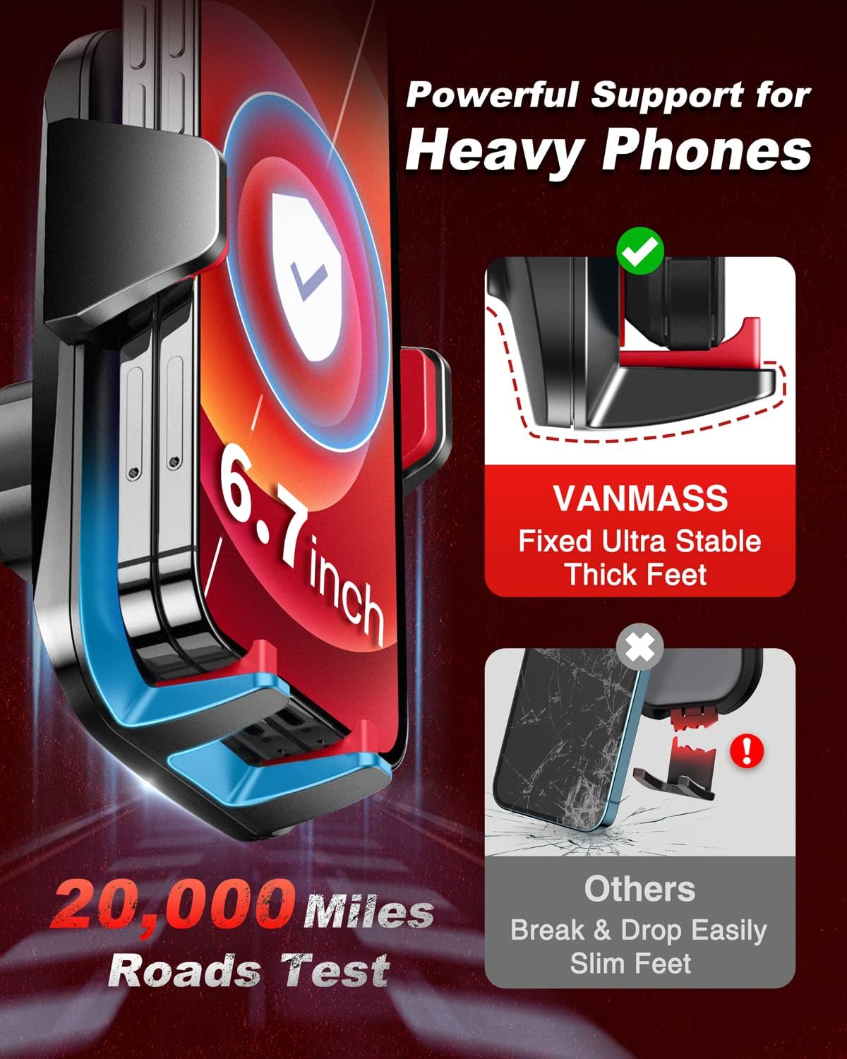 VANMASS 【85+LBS Strongest Suction & Military-Grade 2025 Ultimate Car Phone Mount【Patent & Safety Certs】 Cell Phone Holder Truck Stand for Dashboard Windshield Vent for iPhone 16 15 Pro Max 14 Samsung