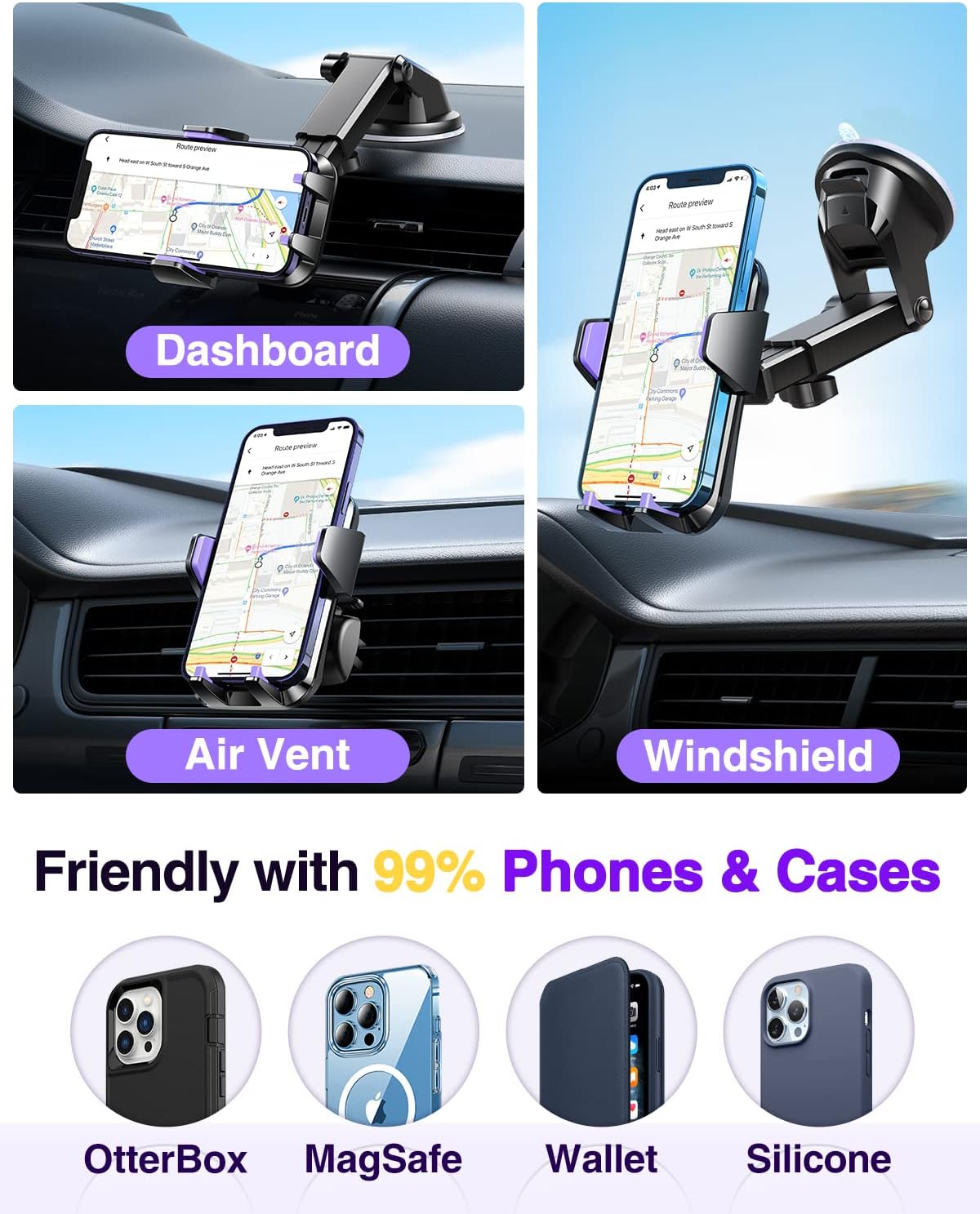 VANMASS 【85+LBS Strongest Suction & Military-Grade 2025 Ultimate Car Phone Mount【Patent & Safety Certs】 Cell Phone Holder Truck Stand for Dashboard Windshield Vent for iPhone 16 15 Pro Max 14 Samsung