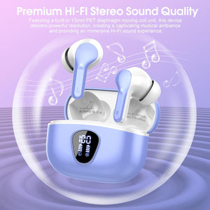 Wireless Earbuds, Bluetooth 5.4 Headphones HiFi Stereo, Bluetooth Earbuds with ENC Noise Cancelling Mic, IP7 Waterproof in Ear Earphones, 48H, LED Display Ear buds for Pad Workout Sports, Black