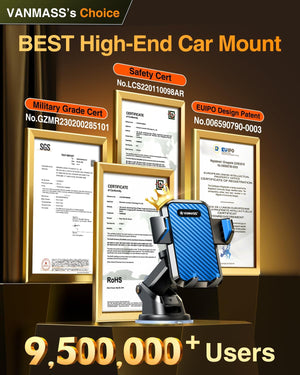 VANMASS 【85+LBS Strongest Suction & Military-Grade 2025 Ultimate Car Phone Mount【Patent & Safety Certs】 Cell Phone Holder Truck Stand for Dashboard Windshield Vent for iPhone 16 15 Pro Max 14 Samsung