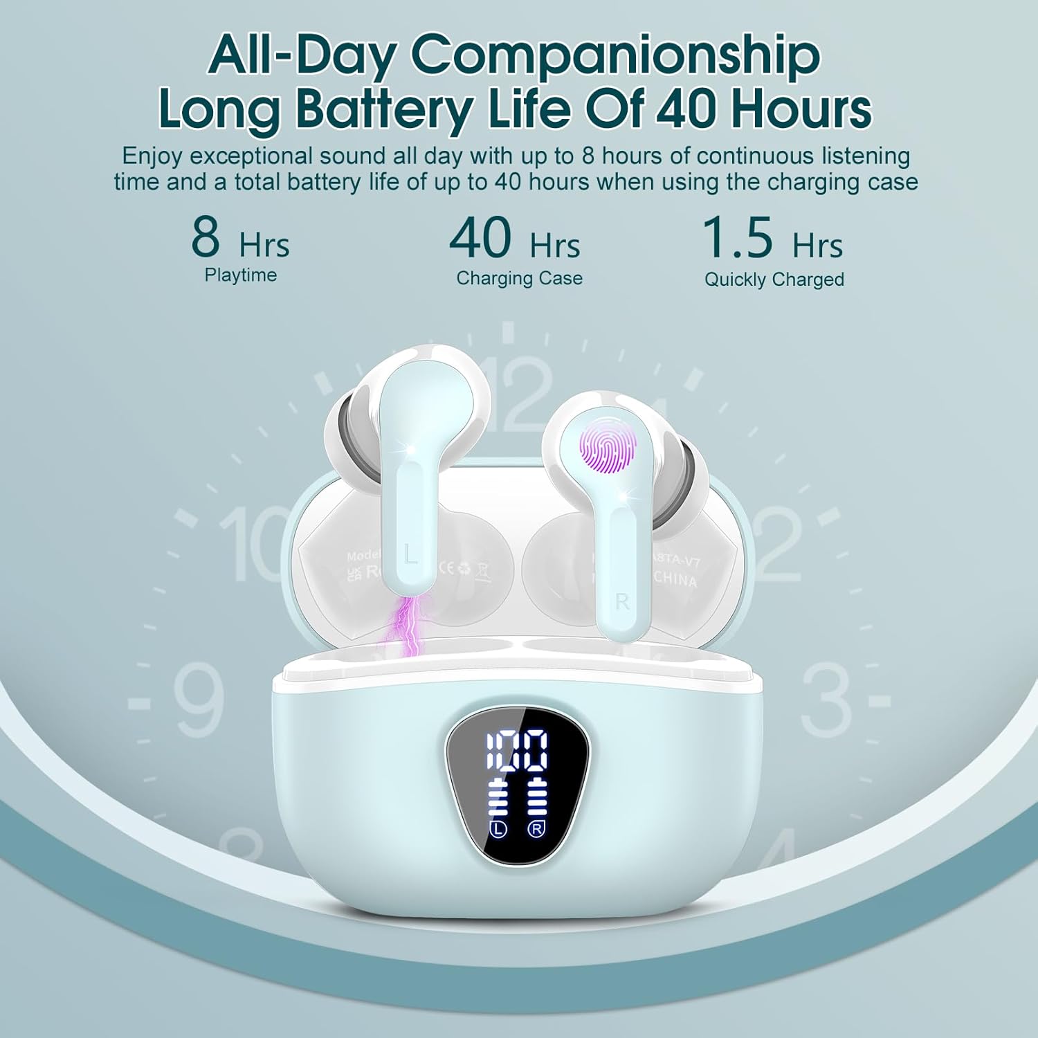 Wireless Earbuds, Bluetooth 5.4 Headphones HiFi Stereo, Bluetooth Earbuds with ENC Noise Cancelling Mic, IP7 Waterproof in Ear Earphones, 48H, LED Display Ear buds for Pad Workout Sports, Black