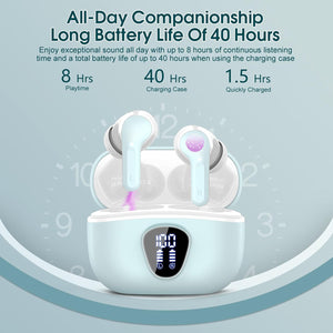 Wireless Earbuds, Bluetooth 5.4 Headphones HiFi Stereo, Bluetooth Earbuds with ENC Noise Cancelling Mic, IP7 Waterproof in Ear Earphones, 48H, LED Display Ear buds for Pad Workout Sports, Black