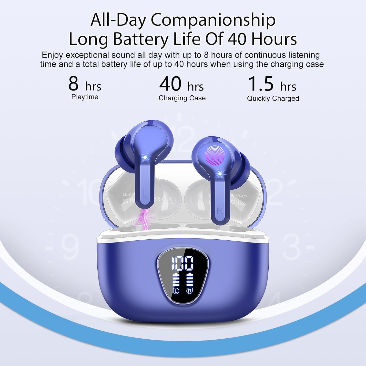 Wireless Earbuds, Bluetooth 5.4 Headphones HiFi Stereo, Bluetooth Earbuds with ENC Noise Cancelling Mic, IP7 Waterproof in Ear Earphones, 48H, LED Display Ear buds for Pad Workout Sports, Black
