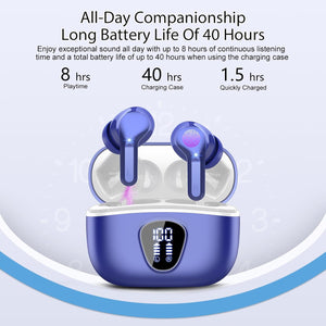 Wireless Earbuds, Bluetooth 5.4 Headphones HiFi Stereo, Bluetooth Earbuds with ENC Noise Cancelling Mic, IP7 Waterproof in Ear Earphones, 48H, LED Display Ear buds for Pad Workout Sports, Black