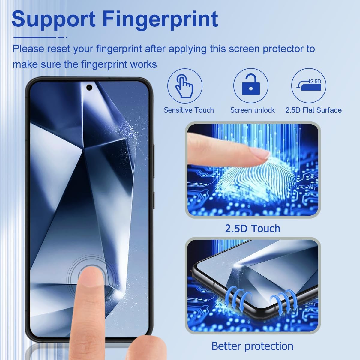 [3 Pack] Screen Protector For Galaxy S24/S25(6.2 Inch) [Tempered Glass] [Japan Glass with 9H Hardness] Fingerprint Unlock with Installation Frame HD Clear Screen Protector