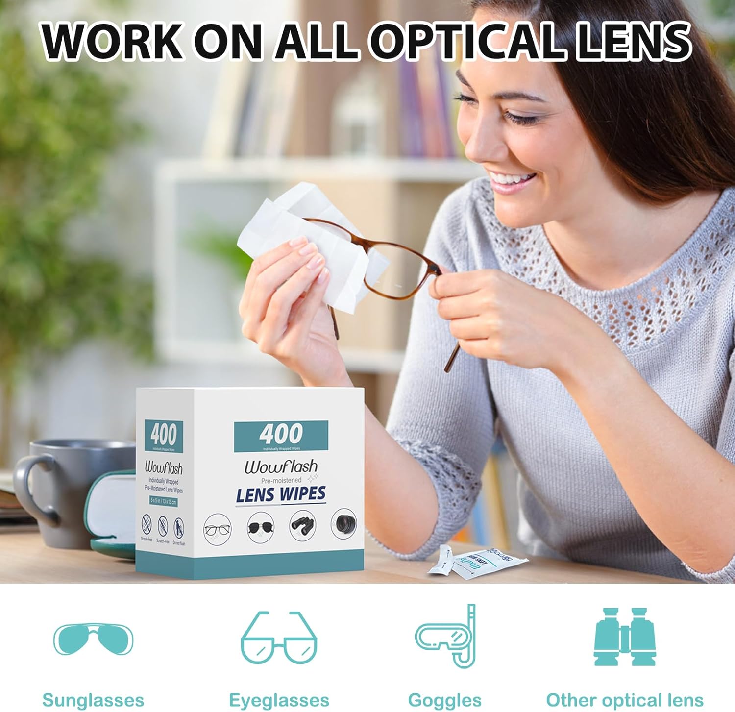200 Count Lens Wipes for Eyeglasses, Eyeglass Lens Cleaning Wipes Pre-moistened Individually Wrapped Sracth-Free Streak-Free Eye Glasses Cleaner Wipes for Sunglass, Camera Lens, Goggles
