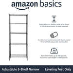 Amazon Basics 5-Shelf Adjustable, Storage Shelving Unit, (200 Pound Loading Capacity per Shelf), Steel Organizer Wire Rack, 23.2 x 13.4 x 60 inches (LxWxH), Chrome