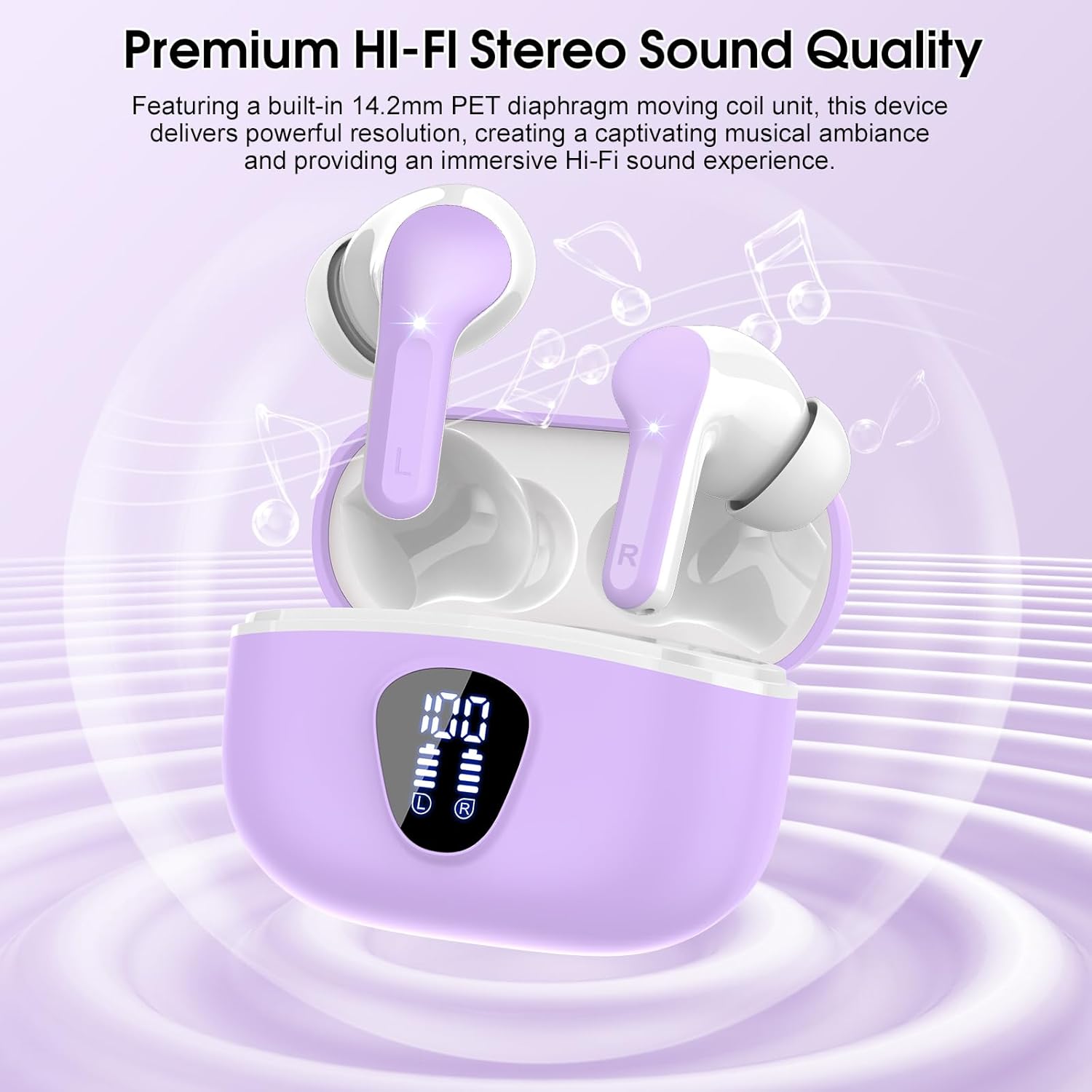 Wireless Earbuds, Bluetooth 5.4 Headphones HiFi Stereo, Bluetooth Earbuds with ENC Noise Cancelling Mic, IP7 Waterproof in Ear Earphones, 48H, LED Display Ear buds for Pad Workout Sports, Black