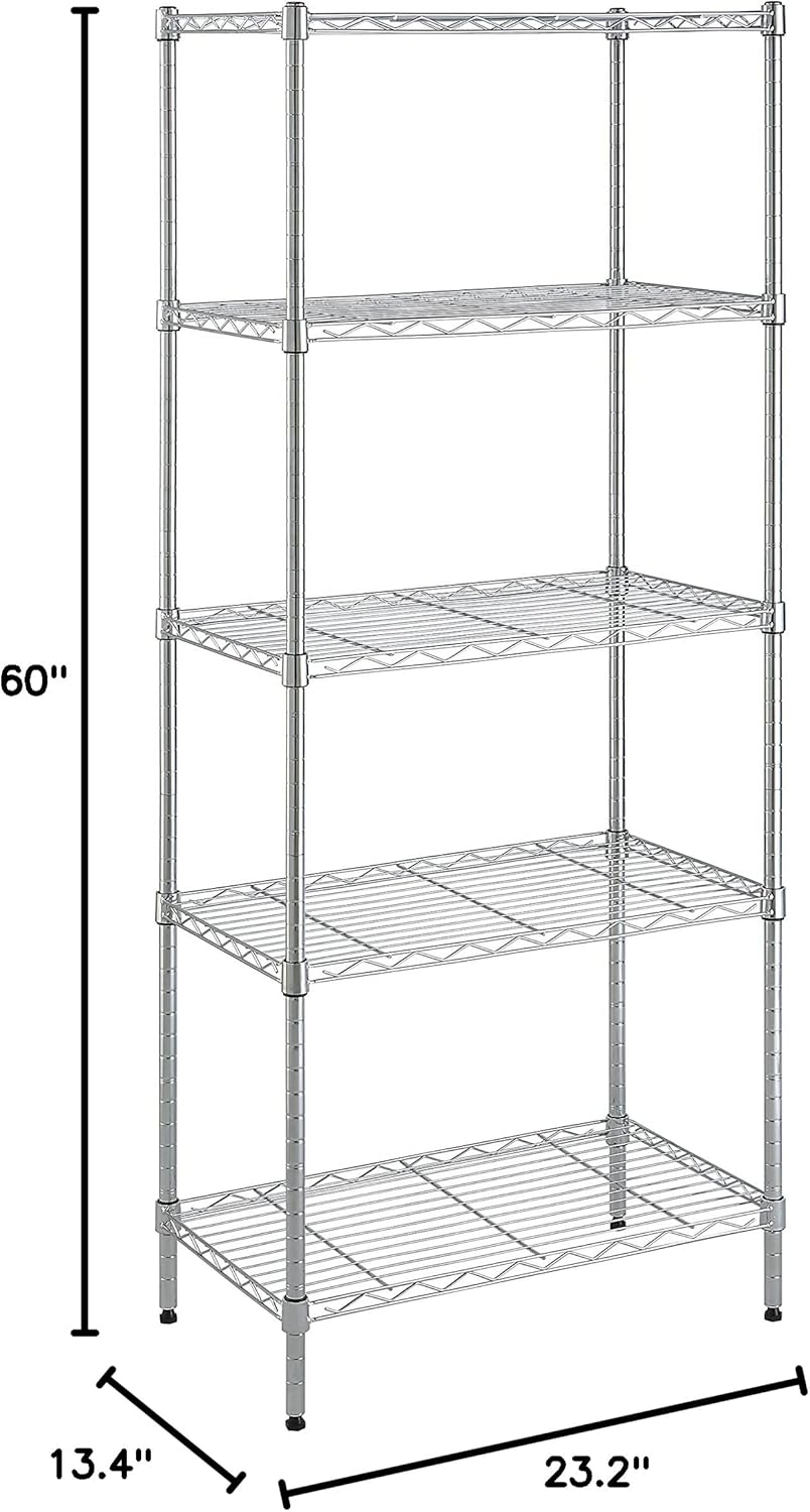 Amazon Basics 5-Shelf Adjustable, Storage Shelving Unit, (200 Pound Loading Capacity per Shelf), Steel Organizer Wire Rack, 23.2 x 13.4 x 60 inches (LxWxH), Chrome
