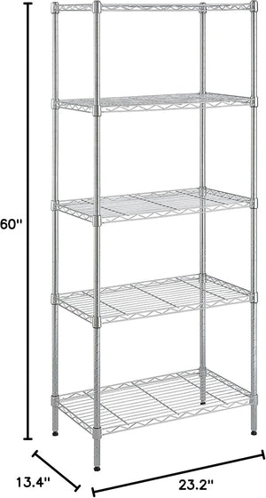 Amazon Basics 5-Shelf Adjustable, Storage Shelving Unit, (200 Pound Loading Capacity per Shelf), Steel Organizer Wire Rack, 23.2 x 13.4 x 60 inches (LxWxH), Chrome