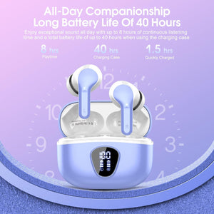 Wireless Earbuds, Bluetooth 5.4 Headphones HiFi Stereo, Bluetooth Earbuds with ENC Noise Cancelling Mic, IP7 Waterproof in Ear Earphones, 48H, LED Display Ear buds for Pad Workout Sports, Black