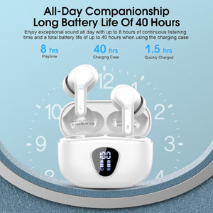 Wireless Earbuds, Bluetooth 5.4 Headphones HiFi Stereo, Bluetooth Earbuds with ENC Noise Cancelling Mic, IP7 Waterproof in Ear Earphones, 48H, LED Display Ear buds for Pad Workout Sports, Black