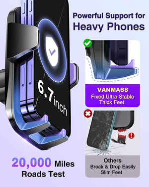 VANMASS 【85+LBS Strongest Suction & Military-Grade 2025 Ultimate Car Phone Mount【Patent & Safety Certs】 Cell Phone Holder Truck Stand for Dashboard Windshield Vent for iPhone 16 15 Pro Max 14 Samsung