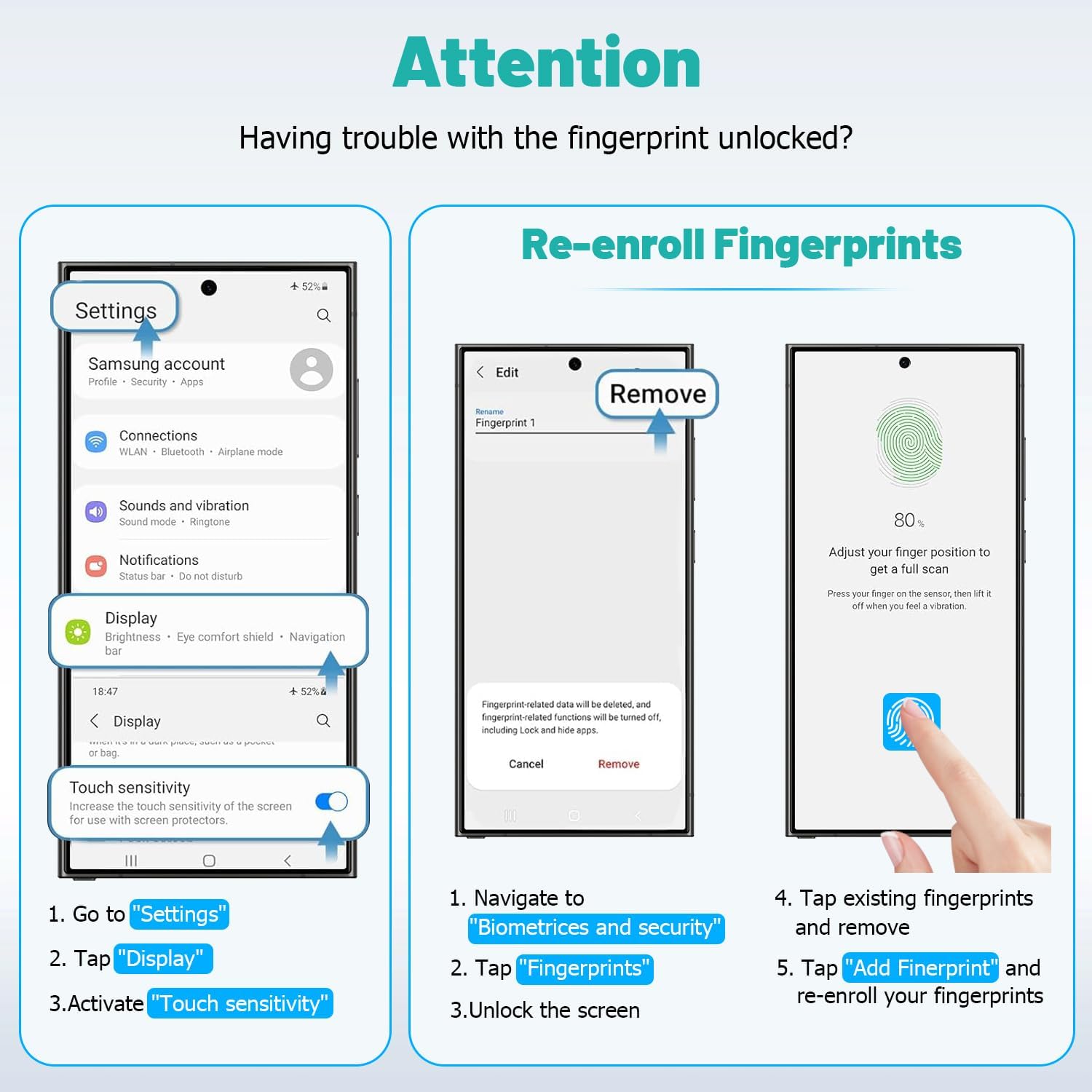[3 Pack] Screen Protector For Galaxy S24/S25(6.2 Inch) [Tempered Glass] [Japan Glass with 9H Hardness] Fingerprint Unlock with Installation Frame HD Clear Screen Protector