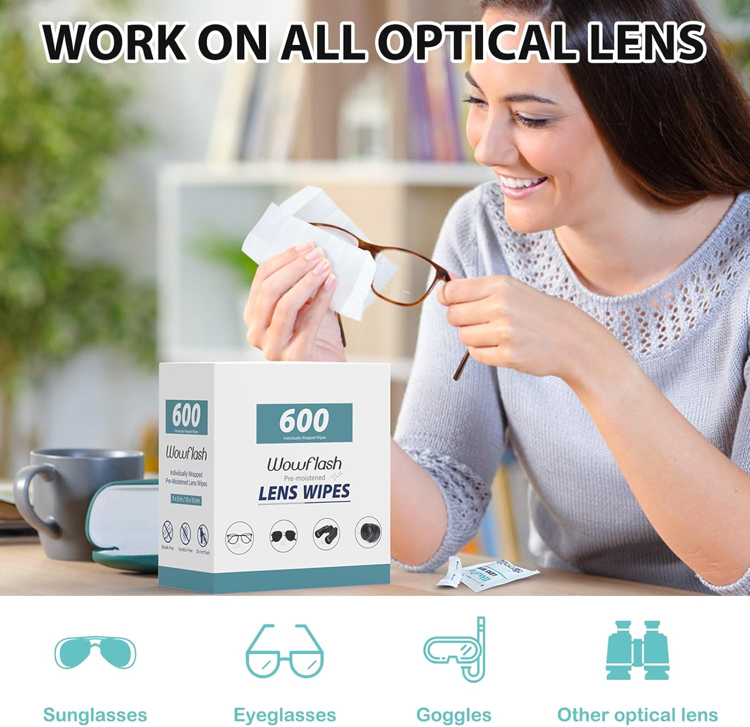 200 Count Lens Wipes for Eyeglasses, Eyeglass Lens Cleaning Wipes Pre-moistened Individually Wrapped Sracth-Free Streak-Free Eye Glasses Cleaner Wipes for Sunglass, Camera Lens, Goggles