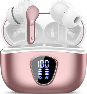 Wireless Earbuds, Bluetooth 5.4 Headphones HiFi Stereo, Bluetooth Earbuds with ENC Noise Cancelling Mic, IP7 Waterproof in Ear Earphones, 48H, LED Display Ear buds for Pad Workout Sports, Black