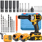 21V Cordless Impact Wrench Wireless Drill Kit, Brushless Electric Impact Gun Drill, Impact Wrench Drill, Equipped With 4000mAh Battery, Toolbox, Charger, Socket And Complete Accessories. Suitable For Men'S Gifts In Cars And Families