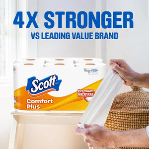Scott ComfortPlus Toilet Paper, 12 Double Rolls, 231 Sheets per Roll, Septic-Safe, 1-Ply Toilet Tissue
