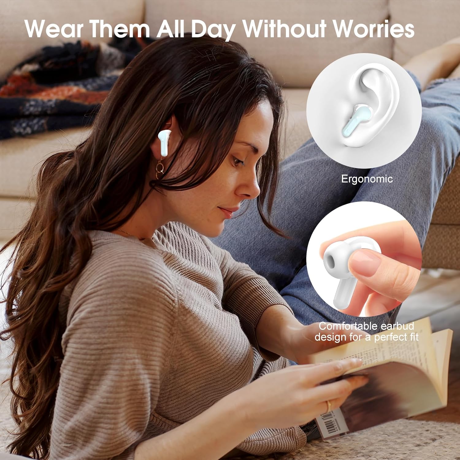 Wireless Earbuds, Bluetooth 5.4 Headphones HiFi Stereo, Bluetooth Earbuds with ENC Noise Cancelling Mic, IP7 Waterproof in Ear Earphones, 48H, LED Display Ear buds for Pad Workout Sports, Black