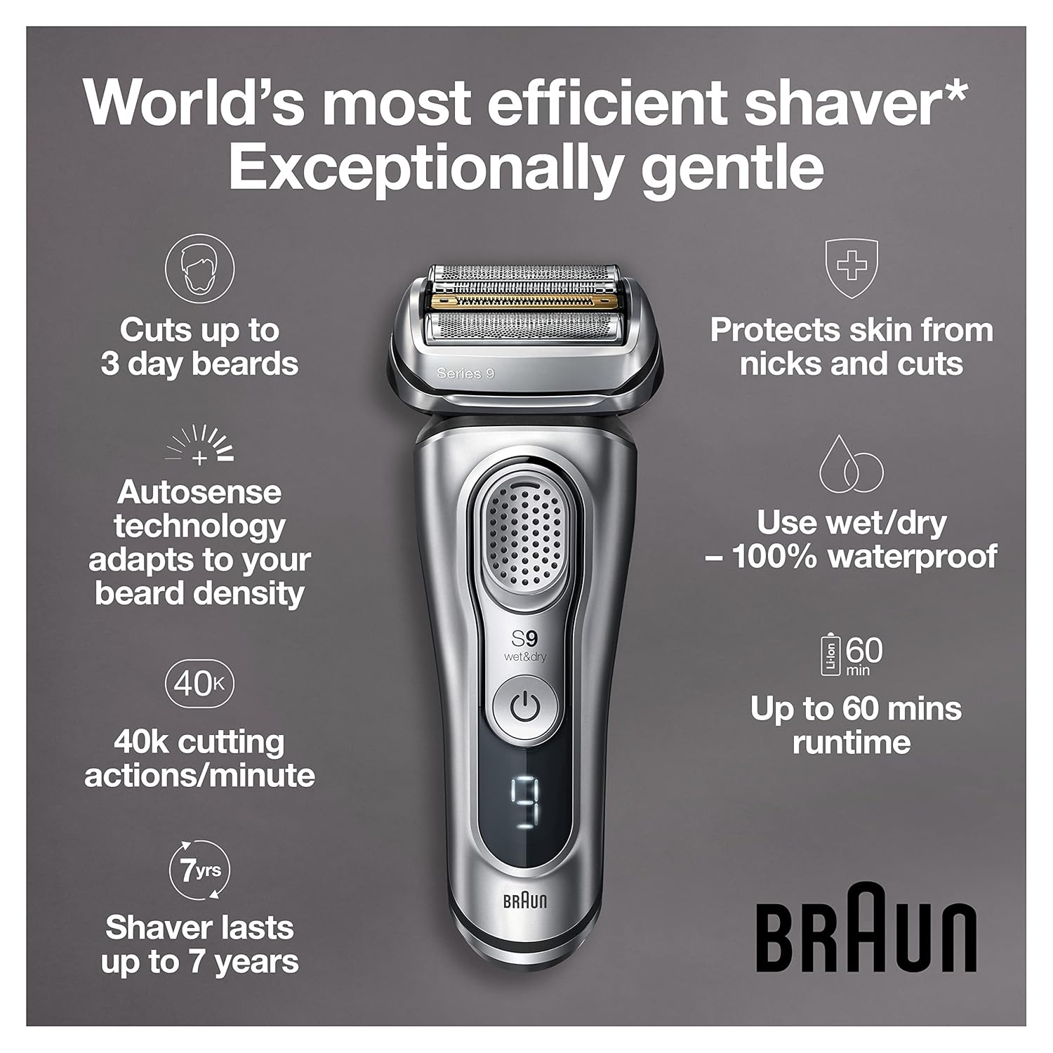 Braun Series 9 PRO+ Electric Shaver, Shaving Kit with 5 Pro Shave Elements and ProComfort Head, SmartCare Center