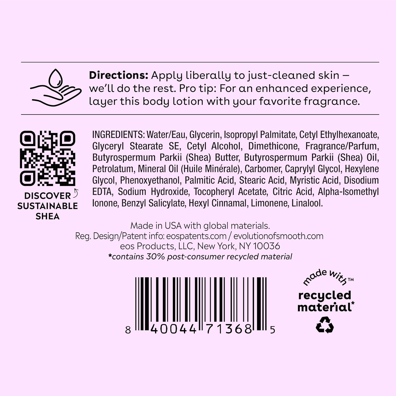 eos Shea Better Body Lotion- Vanilla Cashmere, 24-Hour Moisture Skin Care, Lightweight & Non-Greasy, Made with Natural Shea, Vegan, 16 fl oz