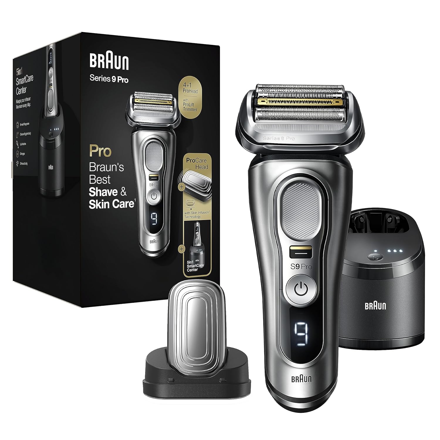 Braun Series 9 PRO+ Electric Shaver, Shaving Kit with 5 Pro Shave Elements and ProComfort Head, SmartCare Center