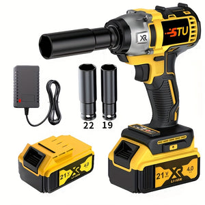 21V Cordless Impact Wrench Wireless Drill Kit, Brushless Electric Impact Gun Drill, Impact Wrench Drill, Equipped With 4000mAh Battery, Toolbox, Charger, Socket And Complete Accessories. Suitable For Men'S Gifts In Cars And Families