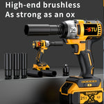 21V Cordless Impact Wrench Wireless Drill Kit, Brushless Electric Impact Gun Drill, Impact Wrench Drill, Equipped With 4000mAh Battery, Toolbox, Charger, Socket And Complete Accessories. Suitable For Men'S Gifts In Cars And Families